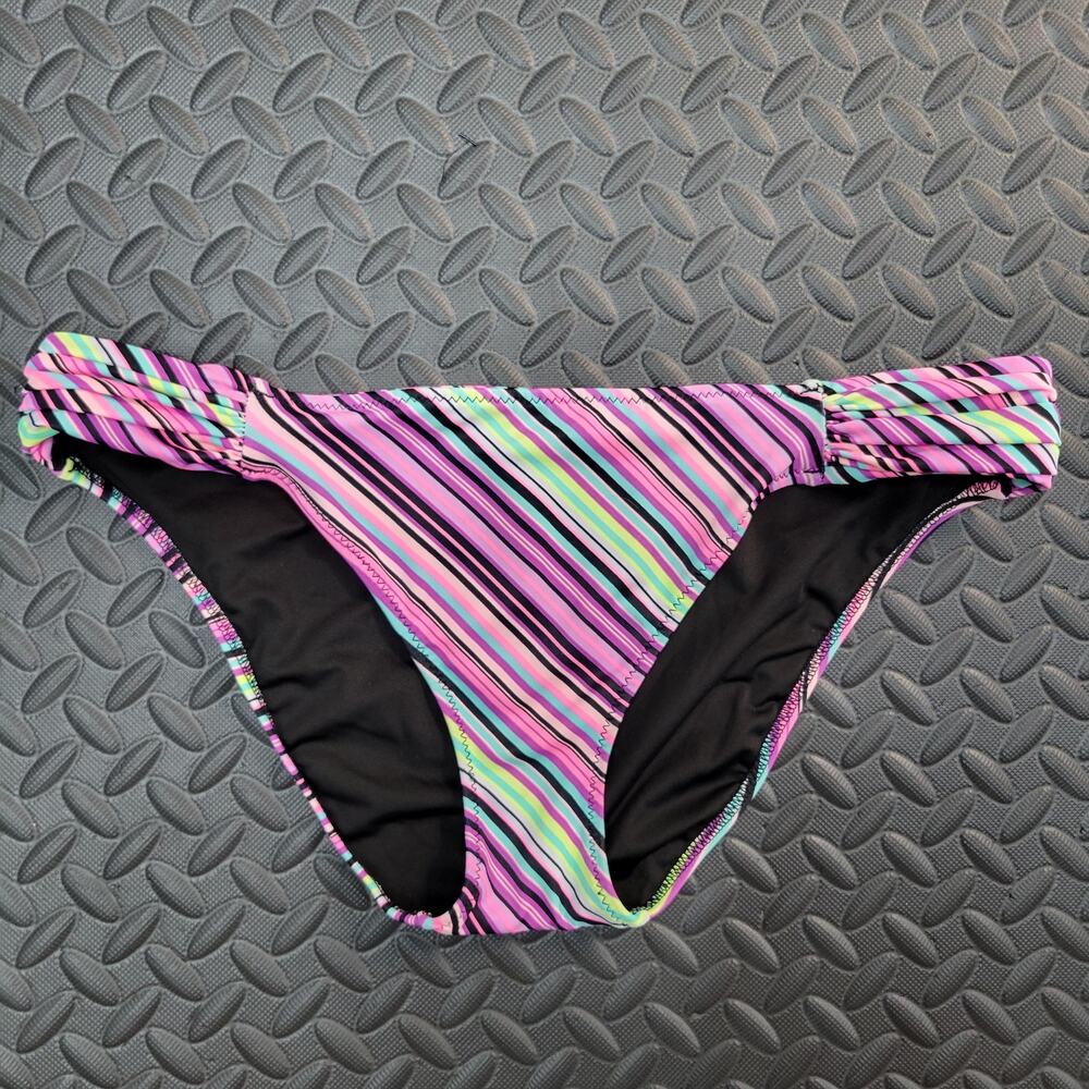 Victoria's Secret Multicolor Striped Bikini Bottoms Medium Ruched Side Y2K